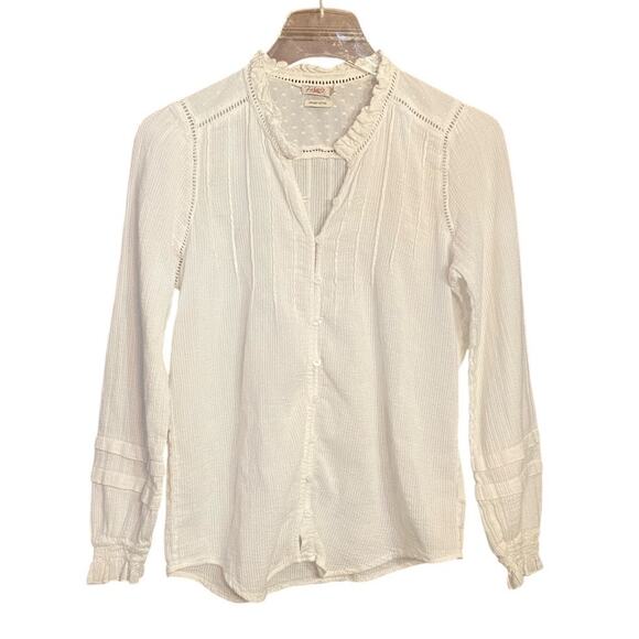 Faherty Willa White Button Up Blouse Western Prairie Women’s Size Small Romantic - Picture 2 of 9
